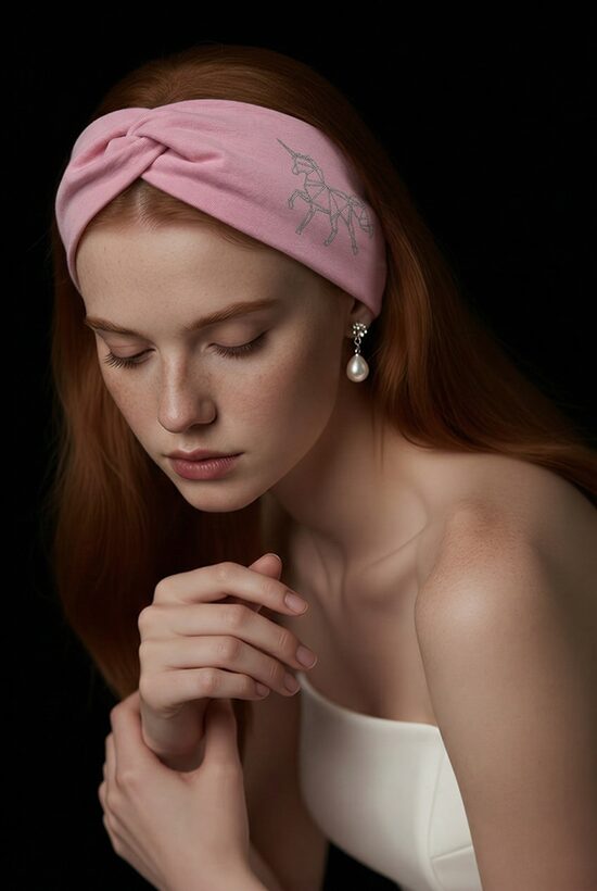 Kokvilnas trikotāžas ausaine rozā. Vienradzīte.