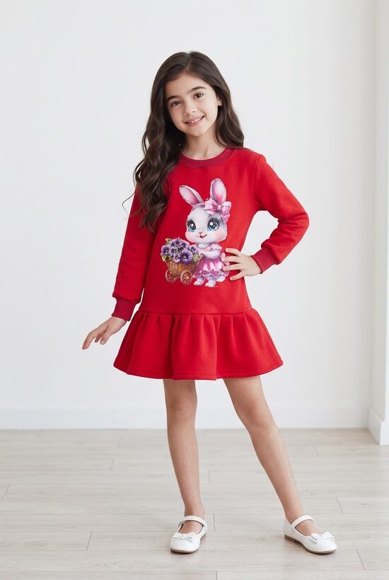 Sarkana tunika meitenēm.Zaķenīte.122.,128.izm.