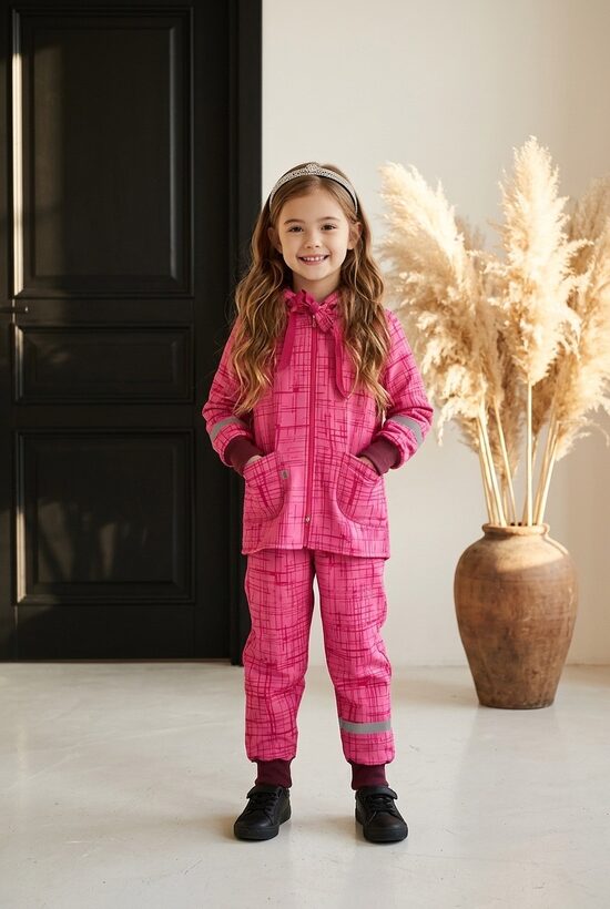 Meiteņu virsjaka no softhshell. Rozā strīpiņas.Softshell bikses.Softshell mētelis.