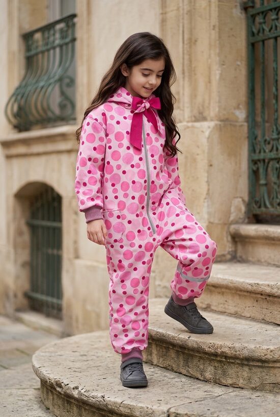 Starpsezonu kombinezons meitenēm.Rozā aplis. 74-134.izm.