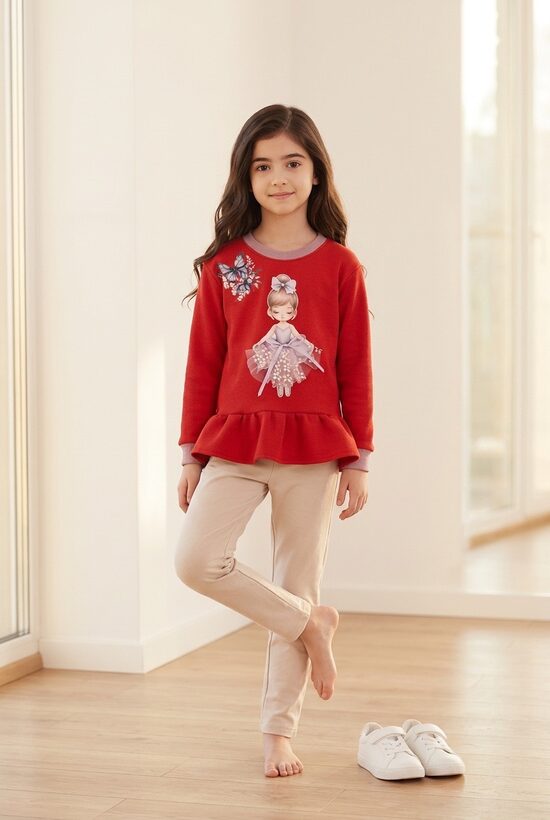 Sarkana tunika meitenēm. Balerīna un taureņi. 98.,128.izm.