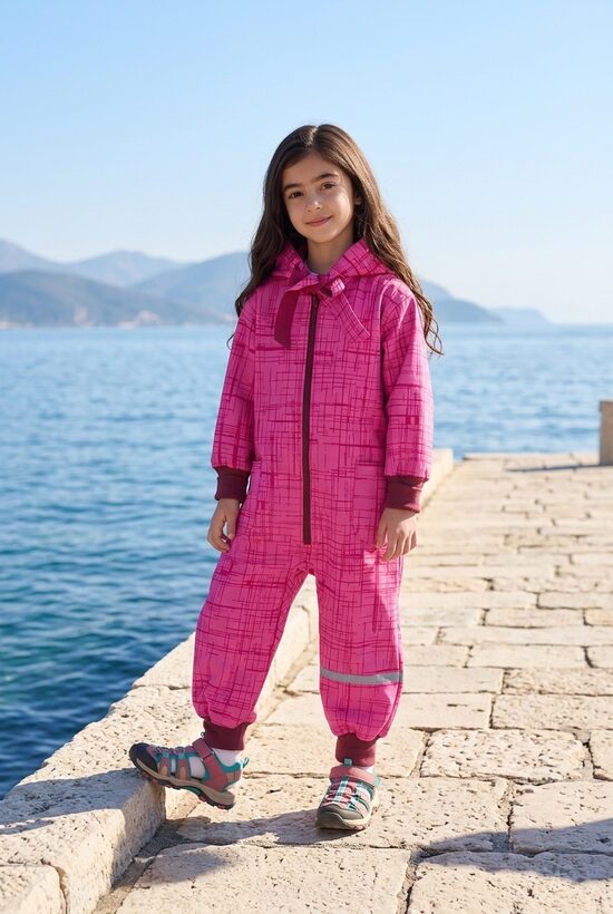 Rozā strīpainītis.Starpsezonu kombinezons no softshell. 74-134.izm.