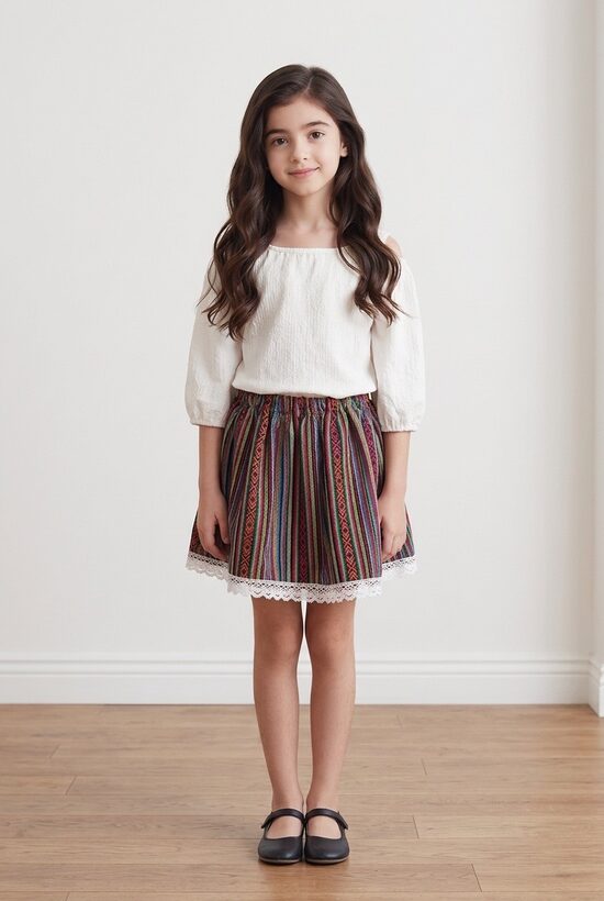 Rakstaini, stilizēti tautiskie svārki.Kristīne.