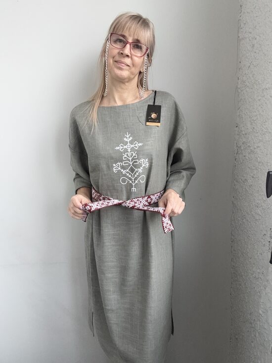 Sieviešu lina kleita/krekls. Austras koks.Haki/pelēks.