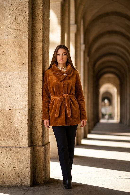 Sieviešu kažoks  ar lielu apkakli +Dāvanā broša. S/M.,M/L.izm.