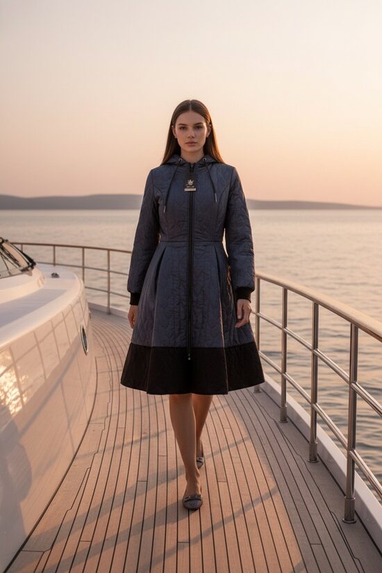 Tumši zils sieviešu mētelis ar mežģīni. Starpsezonu mētelis. M.,L.XL.izm.