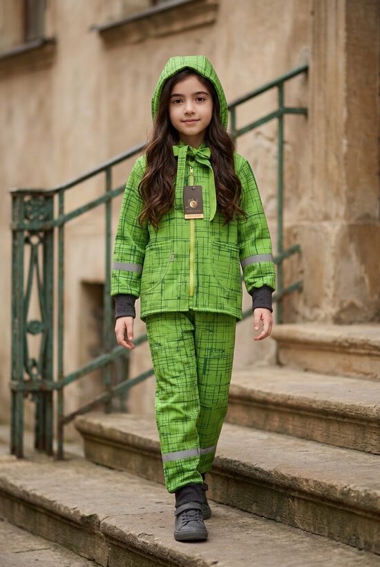 Zaļi strīpains.Softshell virsjaka bērniem.Softshell mētelis.Softshell bikses.