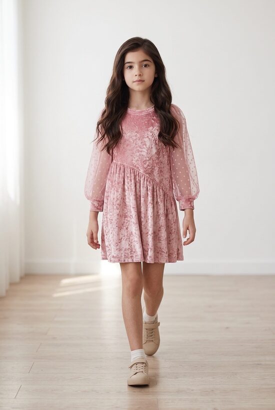 Rozā samta auduma kleita ar tillu. Rozā sapnis.86/92.,98/104.,116/122.izm.