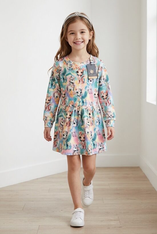 Bērnu kleita ar volānu.Vienradzītes.Galvas lenta. 92.,110.,122.izm.