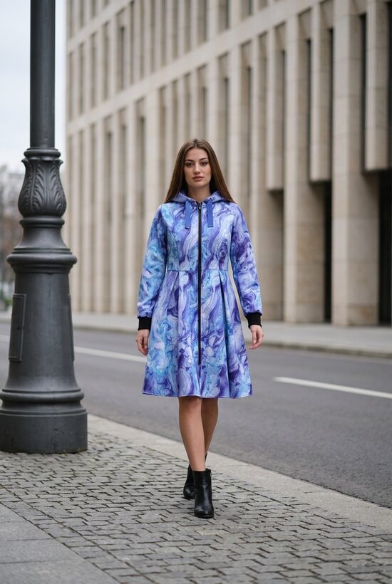 Sieviešu softshell mētelis ar volānu. Zilais marmors. XS-2XL PIEEJAMS UZREIZ.