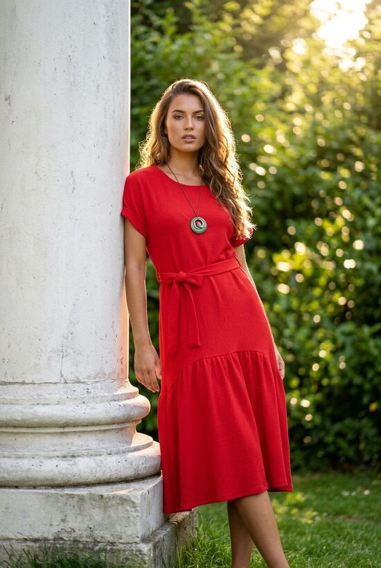 Sarkana garā kleita.Sarkana īsā kleita.