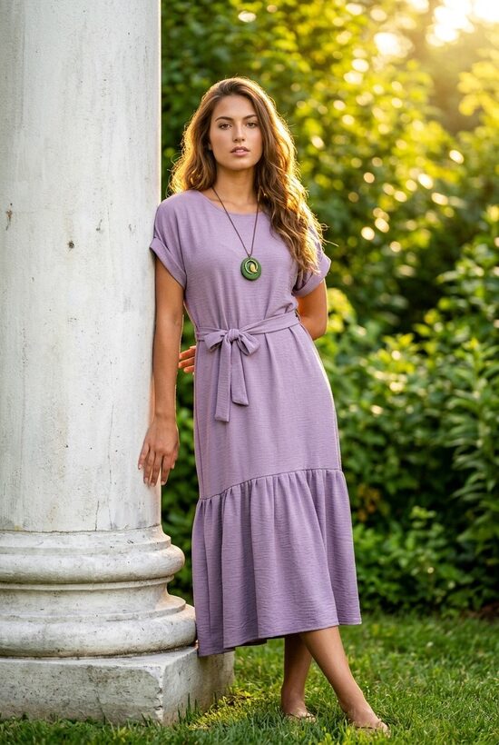 Pūderrozā tonī garā kleita.Puderozā īsā kleita ar volānu.