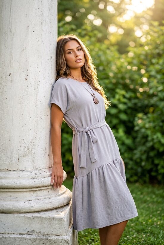 Gaiši pelēka sieviešu kleita.34-50.izm.