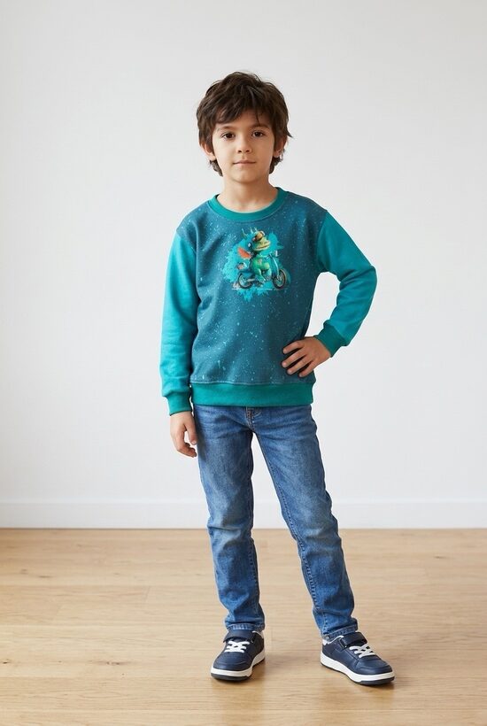 Bērnu džemperis no kokvilnas trikotāžas.Dinozauriņš.110, 128.izm.