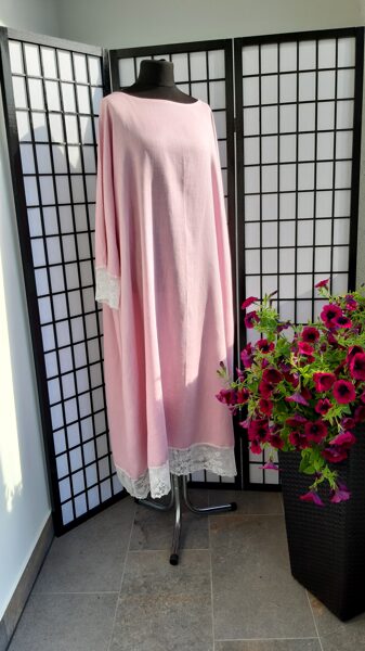 Rozā lina kleita ar kimono rokām.PĀRDOTA.