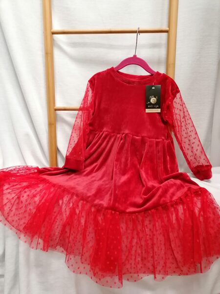 Sarkana samta auduma kleita ar pumpiņtillu. 110.izm.