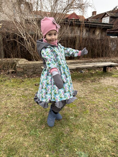 Starpsezonu softshell mētelis.Kaķīši.80-146.izm.Fuksija vai pelēks.